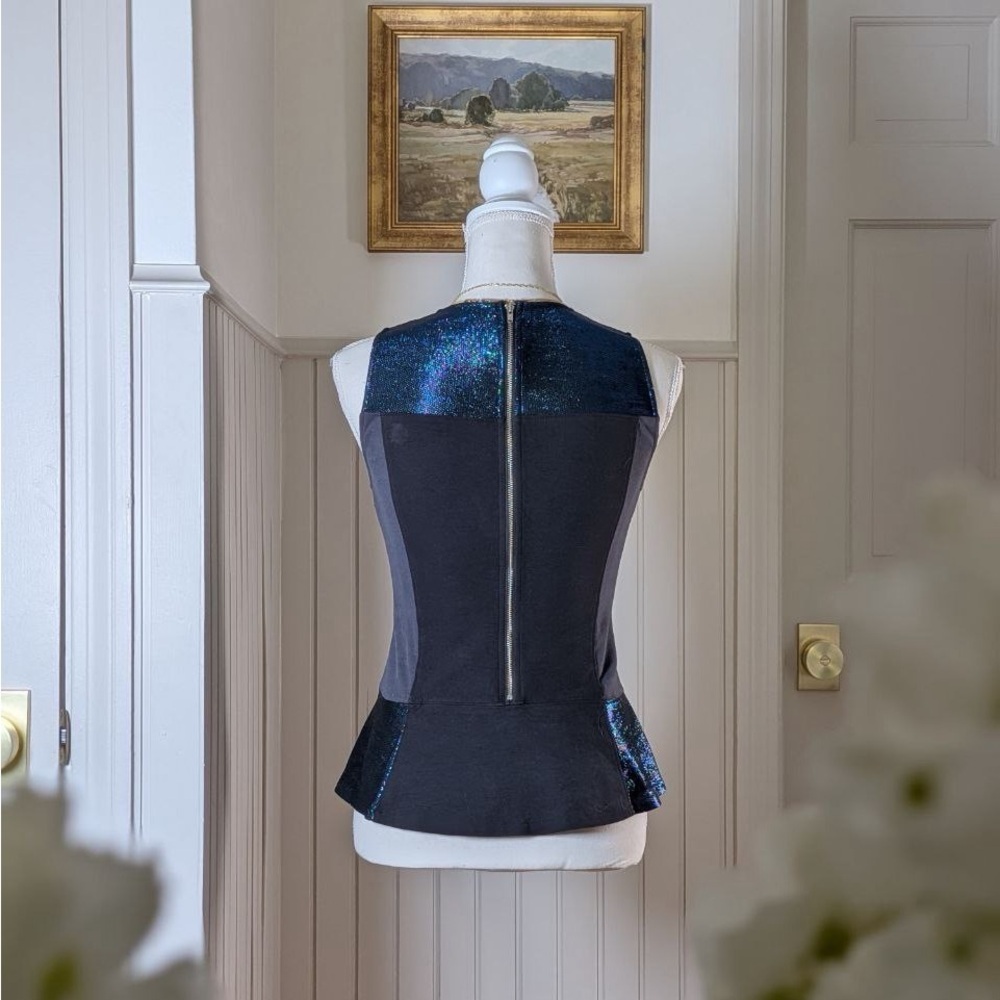 AIKO Black Zip Back Peplum Sleeveless Going Out Top S Made in USA - Picture 2 of 5